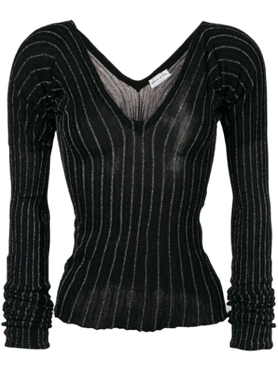 Sonia Rykiel Striped Fine Knit Sweater In Black
