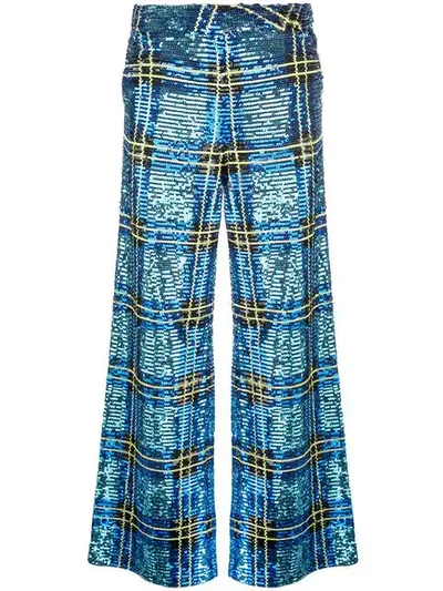 Ashish Checked Sequin Trousers In Blue