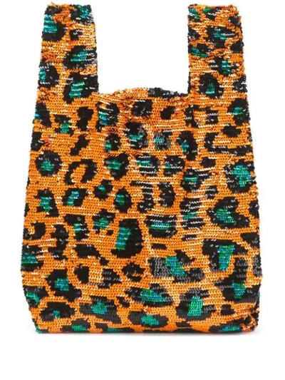 Ashish Sequin Leopard Print Tote Bag In Orange