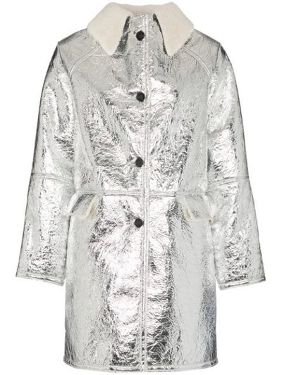 Kassl Shearling Collar Button-down Coat In Silver