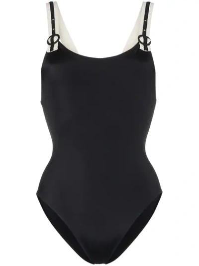 Solid & Striped Contrast Strap Swimsuit In Black