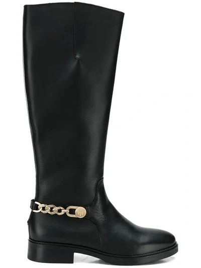 Tommy Hilfiger Chain Long Knee Length Boots In Black