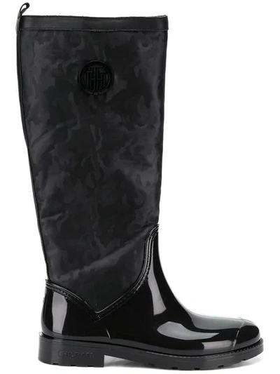 Tommy Hilfiger Shiny Camouflage Wellington Boots In Black