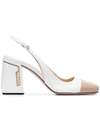 Prada 85 Two-tone Smooth And Patent-leather Slingback Pumps In White