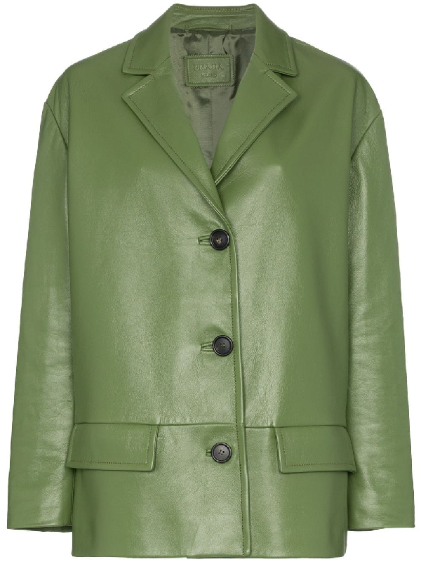 Prada Oversized Nappa Leather Jacket In Green | ModeSens