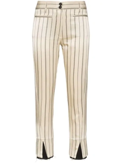 Ann Demeulemeester Striped Cropped Trousers In Neutrals