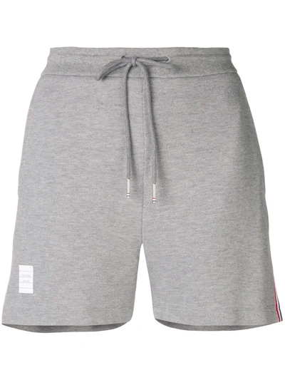 Thom Browne Rwb Stripe Piqué Shorts In Grey