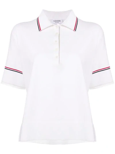 Thom Browne Tipping Stripe Boxy Polo Shirt In White
