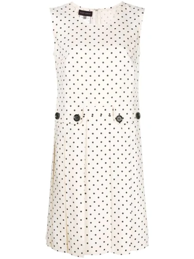 Talbot Runhof Polka Dot Pleated Dress In White