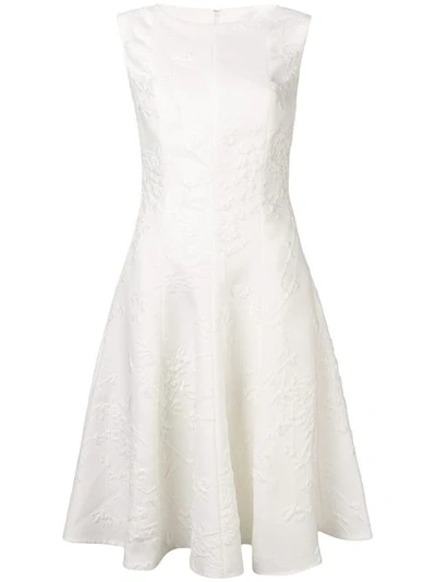 Talbot Runhof Jacquard Flared Midi Dress In White