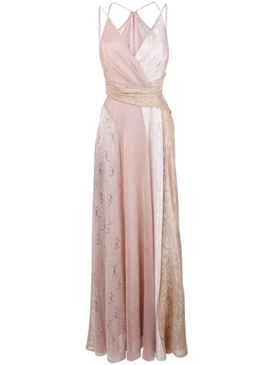 Talbot Runhof Lamé Panelled Long Dress In Pink