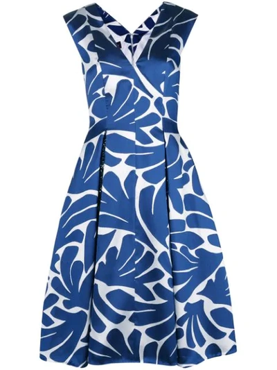 Talbot Runhof Printed Flared Midi Dress In Blue