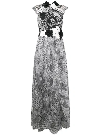 Talbot Runhof Floral Embroidered Tulle Dress In White