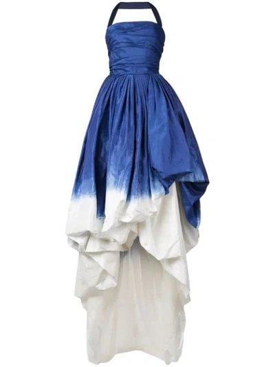 Oscar De La Renta Silk Halterneck Dip-dyed Ball Gown In Navy