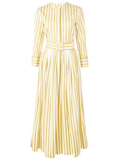 Oscar De La Renta Striped Cotton-poplin Midi Dress In Saffron