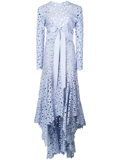 Oscar De La Renta Asymmetric Guipure Lace Gown In Blue