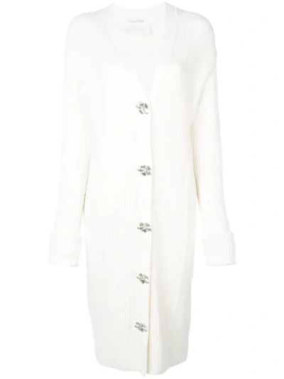 Oscar De La Renta Flower Buttons Cardigan In White