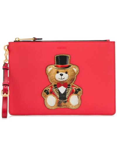 Moschino Teddy Print Clutch Bag In 1115 Red