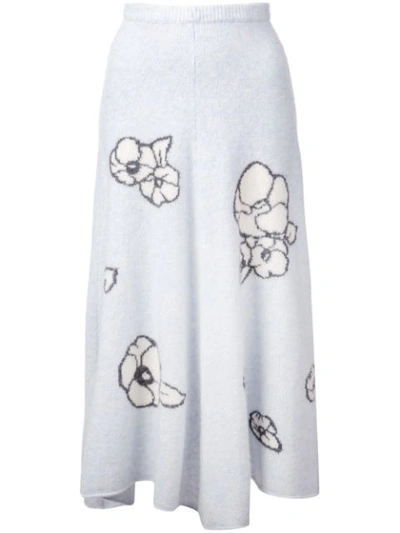 Adam Lippes Floral Intarsia Cashmere Circle Skirt In Blue