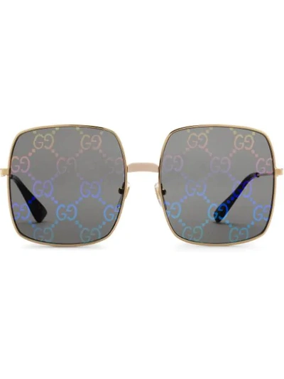 Gucci Multicoloured Square Logo Lens Sunglasses In Metallic