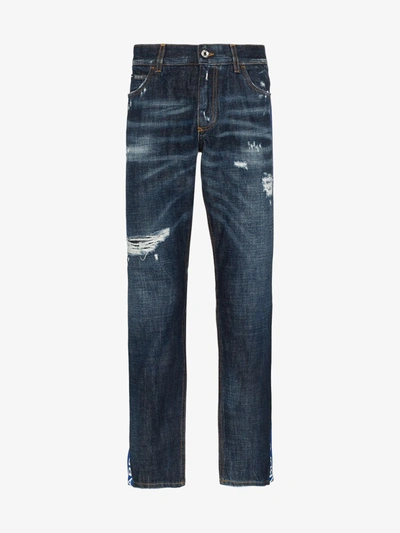Dolce & Gabbana Cropped Distressed Slim Ticker Jeans In Blue