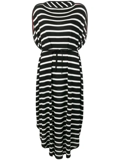 Mm6 Maison Margiela Belted Striped Knitted Dress In Black