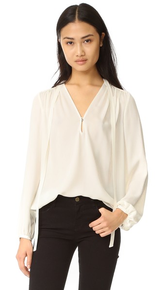 Theory Tie Neck Shift Blouse In Ivory | ModeSens