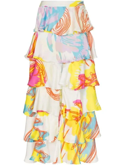 All Things Mochi Perla Tiered Ruffled Maxi Skirt In White