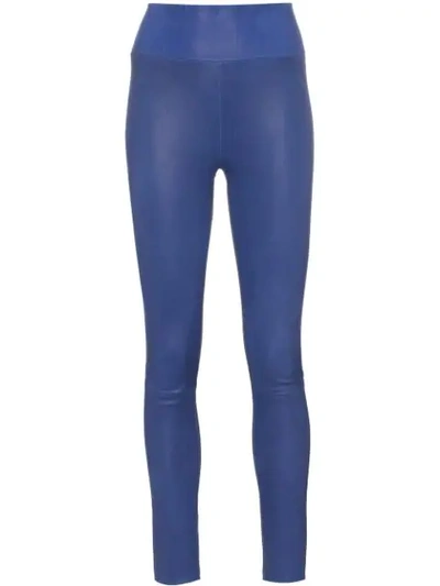 Sprwmn High Waisted Stretch Leather Leggings In Blue