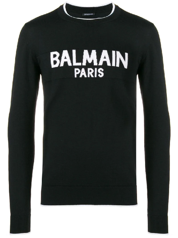 Balmain Logo-intarsia Wool Sweater - Black | ModeSens