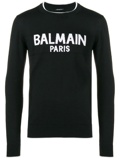Balmain Paris Logo Knit Wool Jumper In Black