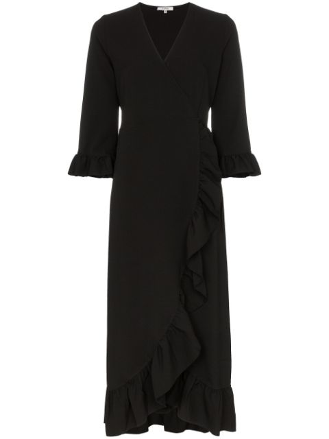 Ganni Clark Ruffled Stretch-crepe Wrap Dress In Black | ModeSens