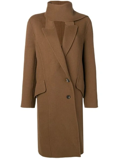 Jw Anderson Brown Double Face Wool Scarf Coat