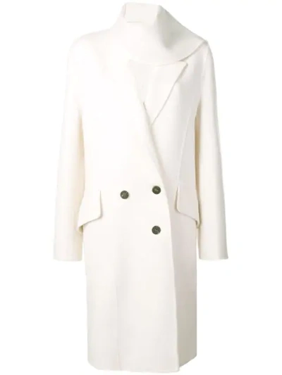 Jw Anderson Ivory Double Face Wool Scarf Coat In White