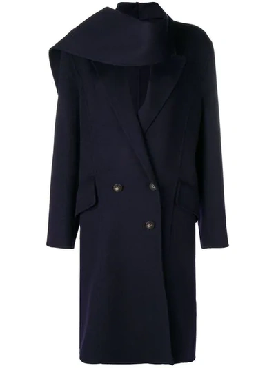 Jw Anderson Navy Double Face Wool Scarf Coat In Blue