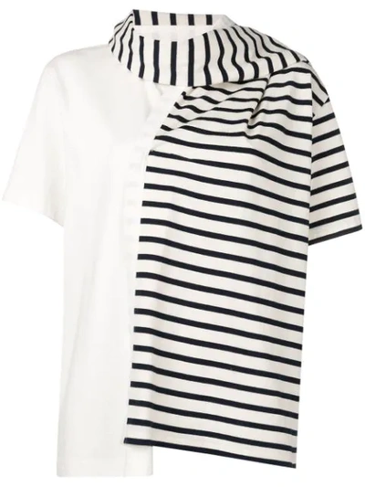 Jw Anderson Striped Jersey T-shirt With Draped Scarf In Blue