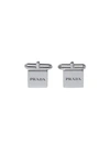 Prada Logo Engraved Cufflinks In Metallic