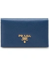 Prada Logo Cardholder Wallet In Blue