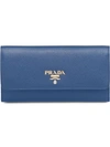 Prada Logo Plaque Credit Card Wallet In Blue