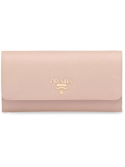 Prada Logo Foldover Clutch Bag In Pink