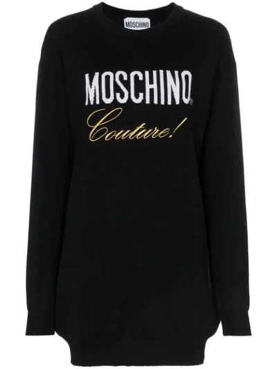 Moschino Embroidered Couture Logo Dress In Black