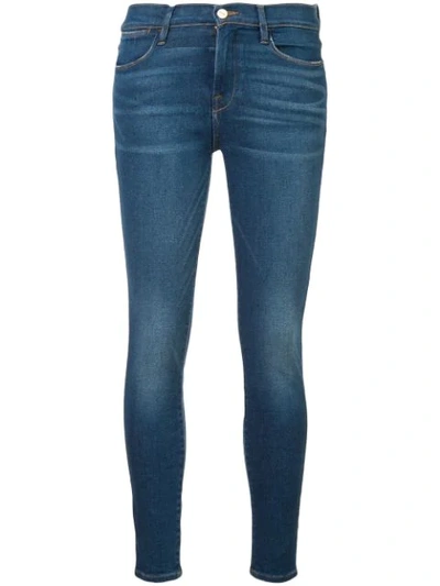 Frame Le High Straight Double Needle Skinny Jeans In Blue