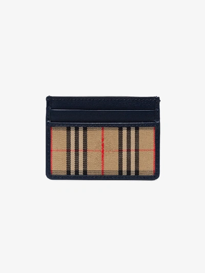 Burberry Navy Sandon Checked Leather Cardholder - Blue