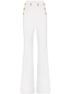 Balmain High Waist Button Detail Flared Trousers In White