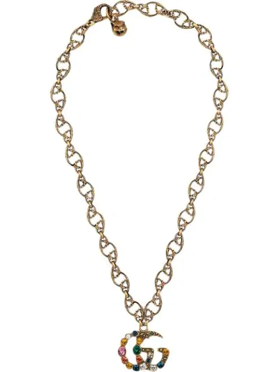 Gucci Crystal Double G Necklace In Metallic