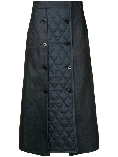 Tibi Quilted Button Midi Skirt In Blue