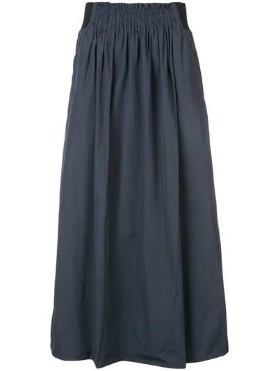 Tibi Shirred Waistband Midi Skirt - Black