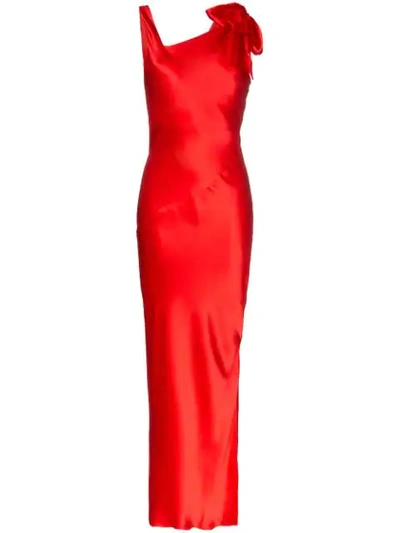 Deitas Louise V Neck Asymmetric Silk Dress In Red