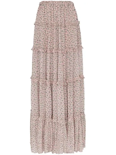 Amiri Long Floral Layered Skirt In Pink