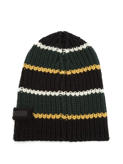 Prada Striped Virgin-wool Beanie Hat In Black